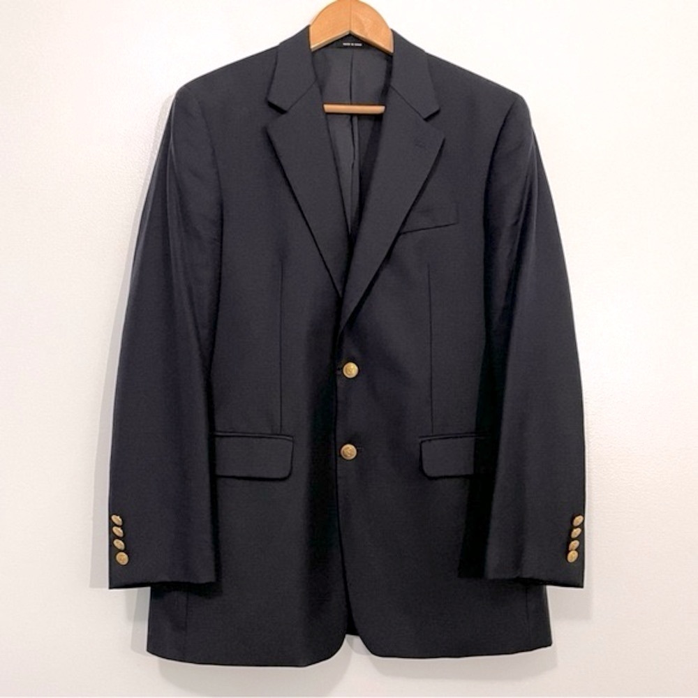 LAUREN RALPH LAUREN Blazer 46R Navy Blue Wool gold crest Buttons Sport Coat